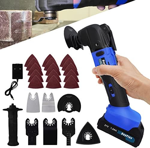 21V Cordless Oscillating Multitool – Wireless Multi-Purpose Cutter, Scraper & Sander – Battery-Operated Power Multitool – Battery, Charger, Saw Blades and Sanding Kit Included