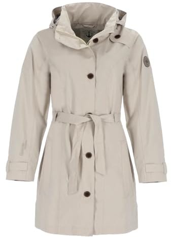 Blue Wave Damen Funktionsmantel Funktions-Trenchcoat Jennifer - Unifarbene Regenjacke mit Dekorknöpfen in Sand Größe 52