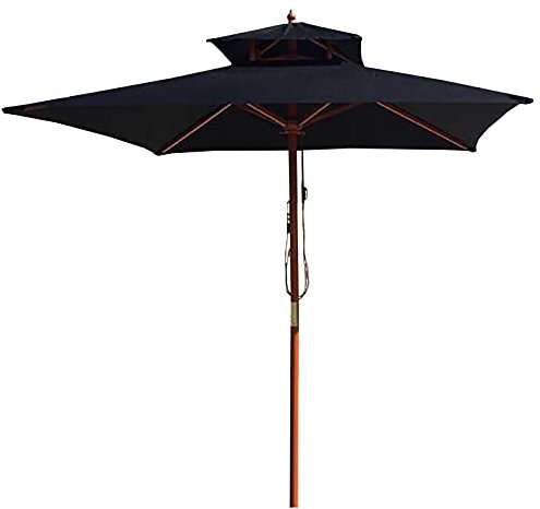 Gartenschirm, schwarzer Schirm mit 4 Rippen, UV-blockierender, wasserdichter, quadratischer Marktschirm mit Holzstange, für Wasserpark, Garten, Strand, westliches Restaurant