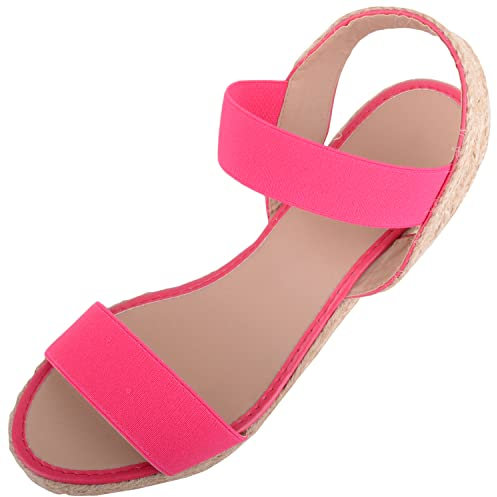 ABSOLUTE FOOTWEAR Womens Wedged Elasticated Strap Woven Contrast Colour Sandals - Fuchsia - UK 6 / EU 39
