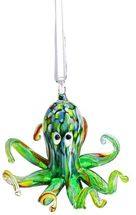 2'' Art Glass Octopus Coastal Hanging Ornament Blown Glass Sea Animal Pendant Collection for Christmas Tree & Beach Holiday Decoration