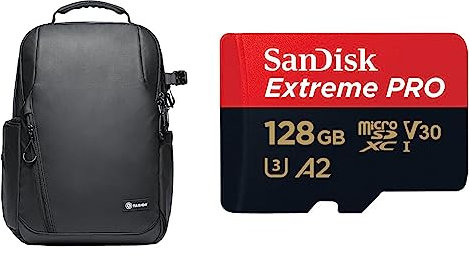 TARION Kamerarucksack, Wasserdicht Fotorucksack SLR Kameratasche Kamera Rucksack & SanDisk Extreme PRO microSDXC UHS-I Speicherkarte 128 GB + Adapter & RescuePRO Deluxe