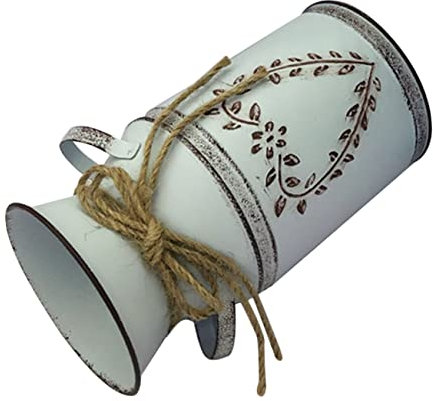 Warmhm Metal Plants Vase Vintage Flower Bucket Galvanized Milk Can for Dried Flowers Rustic Heart-shaped French Country Rope Handle Centerpiece
