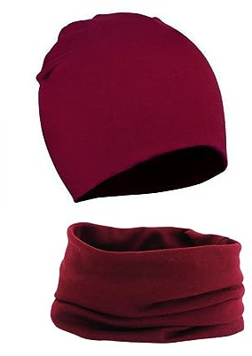 MAKFORT Bonnet pour enfants, avec écharpe cache-cou, en coton, adapté pour bébé, hiver, garçon et fille, rouge bordeaux, Small