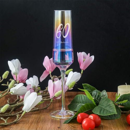 ukgiftstoreonline Personalised 60th Birthday Iridescent Champagne Prosecco Glass Gift