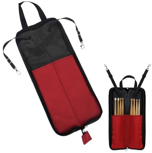 Voarge 1 x Drumstick-Tasche, Drumhammer-Tasche mit Griff, tragbare Trommelstock-Tasche, rot, Modisch