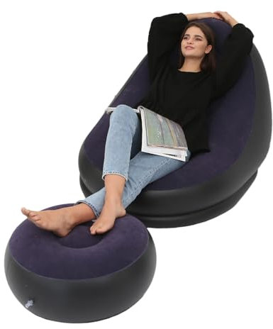 Aufblasbarer Stuhl,Air Chaise Lounge, Aufblasbarer Sessel,aufblasbare Lounge mit Ottomane für Camping, Gaming, Mittagspause, Gartenparty, genießen Sie Sonnenbaden (Blau)