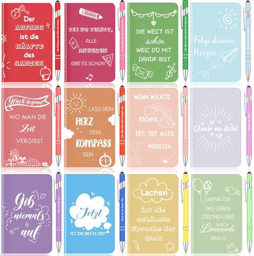 Dianelhall 12 Sets Dankeschön Geschenke für Kollegen Inklusive12 Bunt Inspirierenden Notizbücher Mini Taschennotizbuch 12 Inspirierender Kugelschreiber 2 in 1 Motivation Stift für Schule Büro Heim