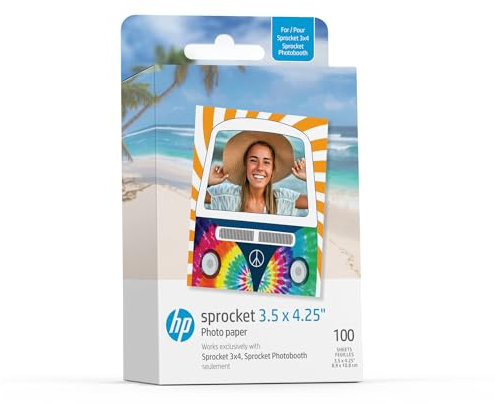 HP Sprocket 3,5 x 4,25 Zoll Zink-Fotopapier mit selbstklebender Rückseite (100er-Packung), kompatibel mit HP Sprocket 3x4 Photobooth und Fotodrucker