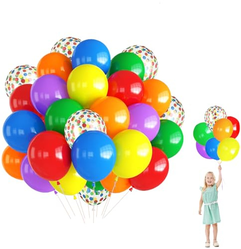 Luftballons Macaron Bunte Farben, 60 Stück Blau Grün Rot Gelb Party Ballons, 100% Naturlatex, Geruchlos, Luftballons Geburtstag,12 Zoll Latex Ballon für Geburtstag Hochzeit Babyparty Baby Shower Deko