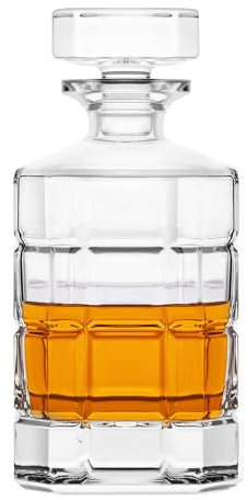 Lily's Home Elegante decanter per whisky in vetro con tappo a prova di perdite, decanter per vino bourbon e cristallo, bottiglia di whisky, tappo in vetro per bar di casa, 9,94 x 26,9 cm, 850 ml
