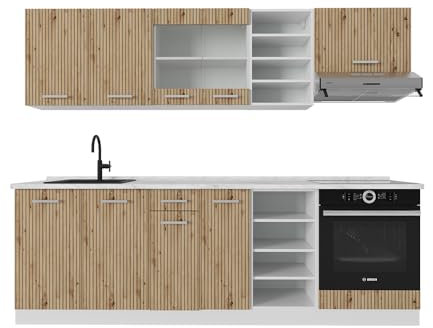 Vicco Küchenzeile R-Line, Artisan Eiche/Weiß, 240 cm ohne Arbeitsplatte