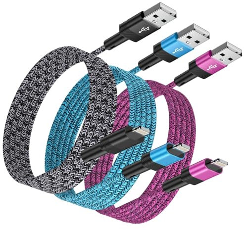 Apple 6FT/1.83M Nylon Charger Cable 3Pack - MFi Certified Fast Charger Cord for iPhone 14/13/12/11 Pro Max/XS/XR/X/8/7/6 Plus/5 SE/iPad/AirPods