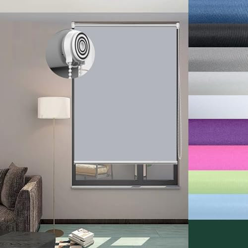 Thermorollo Verdunkelungsrollo nach Maß 45x150 cm Tag und Nacht ohne Bohren für Bad oder Büro Hellgrau Stoff