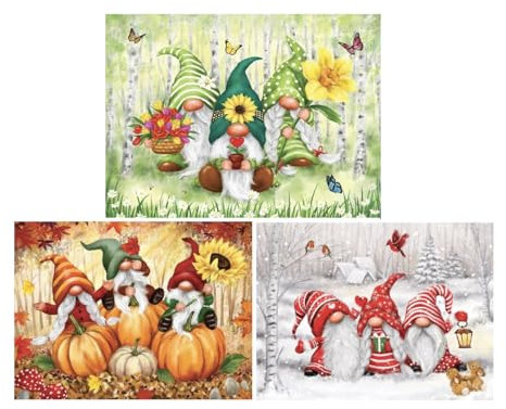 Bits and Pieces - Vorteilsset mit drei (3) – Puzzles für Erwachsene – Saisonale Zwerge Jigsaws Bundle von Künstler Makiko (Set mit drei 1000-teiligen Puzzles)