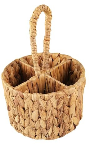 DimyFew Wicker Flatware Storage Basket Water Hyacinth Cutlery Holder Kitchen Utensil Organizer