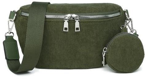 Travistar Bauchtasche Umhängetasche Damen Klein Crossbody Bag Damen mit Geldbörse Kreditkartenfächer Breiter Schultergurt Gürteltasche Brusttasche Damen Cord Schultertasche Moderne Tasche für Frauen