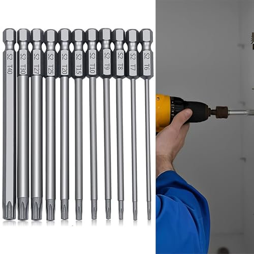 11 Pcs 100mm Torx Screwdriver Bit Sets,Star Magnetic Screwdriver Bits Set T6-T40 1/4 Inch S2 Steel Security Torx Screwdrivers Impact Driver Bit Set for Electric Manual Screwdrivers.