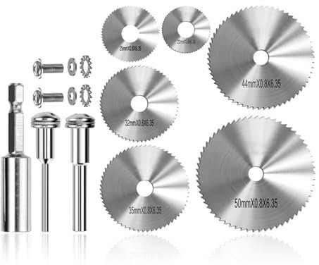 Rotary Drill Saw Blades Tool Set,6Pcs HSS Circular Saw Blades with 1Pcs 1/8 inch Round Shank,1Pcs 1/4 inch Hex Shank and 1Pcs 1/4 inch Round Shank,Cutting Blades for Wood Plastic Aluminum Cutting