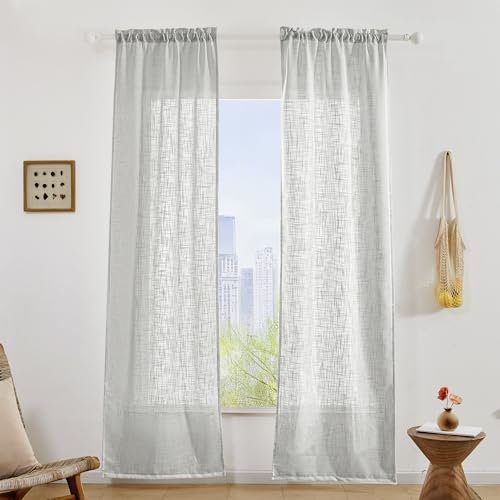 Deconovo Tende a Vetro per Porta Finestra – Tende Decorative Corte Semitrasparenti in Effetto Lino, Traspiranti e Facili da Montare, per Cucina, Soggiorno e Ristoranti, 60x240 cm, Grigio Chiaro