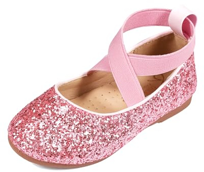 TRIWORIAE-Scarpe Principessa per Ragazza Bambina Bimba, Scarpe Ballerine con Paillettes Eleganti per Cerimonia Festa Rosa 26