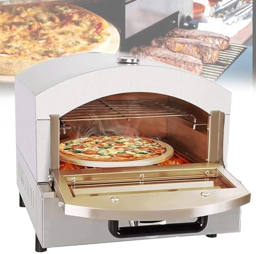 CWCQGH Elektrischer 2-stöckiger Pizzaofen, Pizzaofen für den Außenbereich, vielseitiger Pizzaofen, Pizzagrill aus Edelstahl, Braten, Räuchern, Dämpfen oder Backen für Anfänger