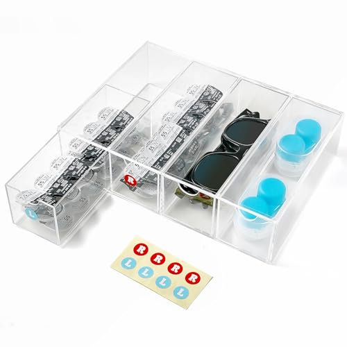 FQDGTFA Daily Contact Lens Organizer with R & L Labels, Four-Drawer Storage Case Disposable Lens Dispenser, Clear Plastic Box for All Brands Cosmetic Contact Lens