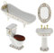 Nyutcwe 4pcs / Ensemble de Meubles de Maison poupée, 1/12 Salle Bains Maison poupée en Porcelaine, Comprend Les Toilettes, la Baignoire, l'évier et Le Miroir Meubles Miniatures réalistes accessoi