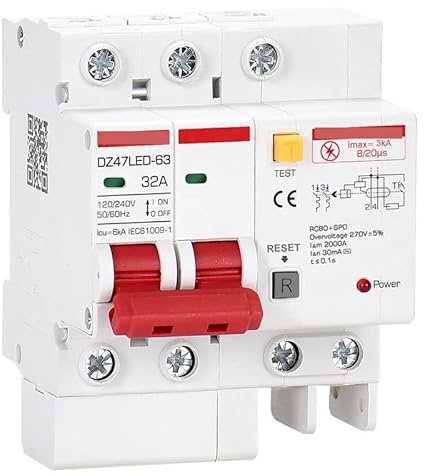 INOKAI Disjoncteur,Interrupteur Différentiel Interrupteur Principal Disjoncteur différentiel RCD RCBO 10A 16A 20A 32A 40A 63A AC220V 110V Disjoncteur différentiel(10A)