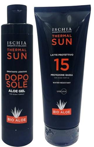 Ischia Sorgente di Bellezza After sun, feuchtigkeitsspendend und beruhigend für Körper und Gesicht, Thermal-Sun, mit Thermalwasser und Aloe Bio-Gel, 200 ml (Aftersun + Sonnenmilch LSF 15)
