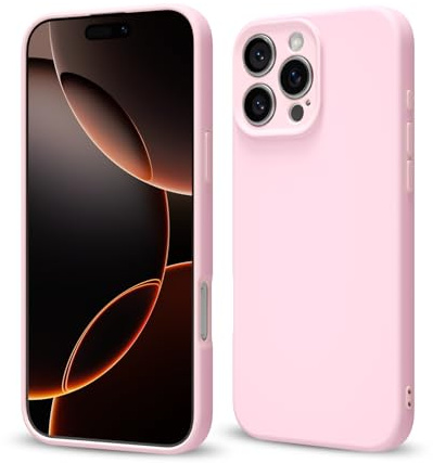 Svaove for iPhone 16 Pro Phone Case Liquid Silicone, Thin Ultra Slim Minimalist Phone Cover, Girly Cute Plain Bright Solid Color Matte Soft Rubber Jelly Gel Plastic TPU Bumper, Light Pink