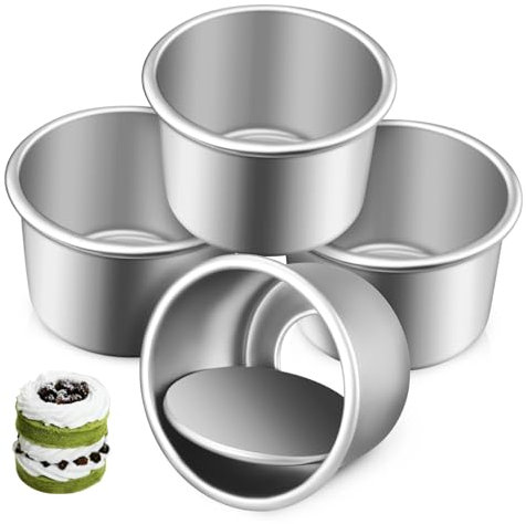 VINTORKY 4Pezzi Teglie per Dolci Rotonde Alluminio con Rimovibile da Stampi per Torte Piccole per e Forno