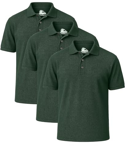 Himalayan Pack of 3 Breathable Cotton Polo Shirts for Men Adult Comfortable and Lightweight Ribbed Collar Quick Dry Short Sleeve Men's Polos, Green, XS