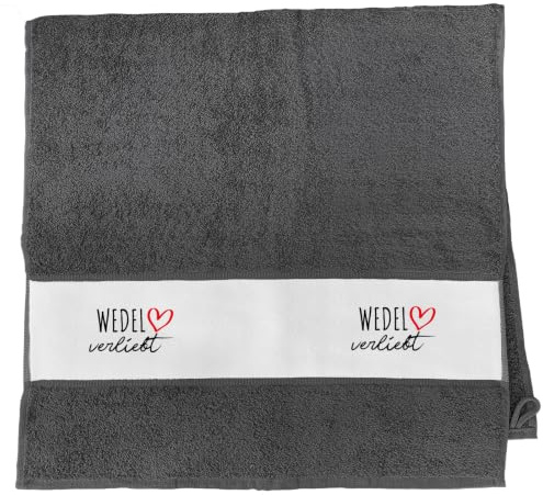 Huuraa Handtuch Wedel verliebt Geschenk | 50x100cm Graphite Baumwolle Handtuch Geschenkidee Graues Gästehandtuch mit Motiv Gästetuch Weich und Saugstark