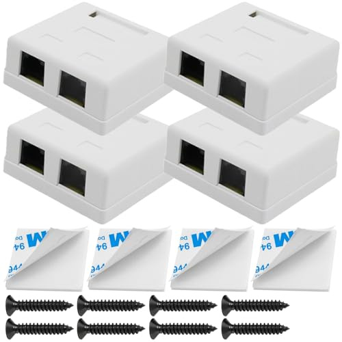 Xiatiaosann RJ45-Aufputzdose, kompatibel mit schmalen und breiten Keystone-Buchsen, kompatibel mit UTP Cat6/Cat5e/Cat5 RJ45-Keystone-Buchsen, mit doppelseitigem Klebeband (4er-Pack)