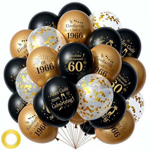 Tasoraor 42 Stück Deko 60. Geburtstag Luftballons Set - 60 Geburtstagsdeko Schwarz Gold Ballons 12 Zoll, Latexballons für 60 Jahre Mann Frauen Geburtstagsfeier Dekoration