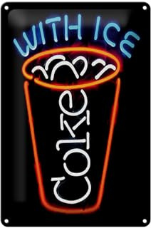 Femer Blechschild Reklame 20x30 cm coke With ice Neonoptik Deko Schild