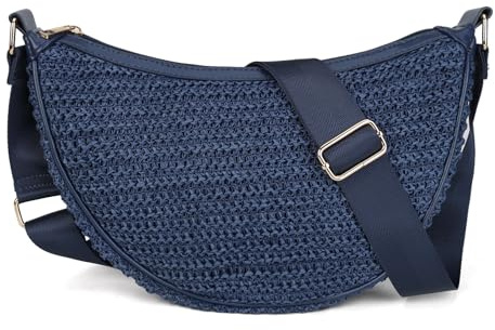 Gladdon Borsa a tracolla da donna, in paglia, a mezzaluna, intrecciata, estiva, leggera, da spiaggia