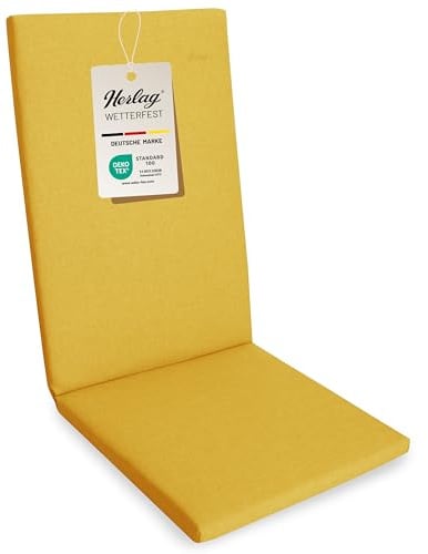 Herlag Sunny Hochlehner-Auflage 123x50x4 cm – wetterfest & UV-beständig – wasserfest – waschbarer Bezug mit Reißverschluss – Gartenstuhl Auflage für Hochlehner – Öko-Tex 100 – Senfgelb