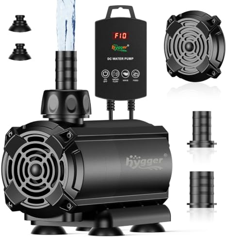 hygger Pompe à eau submersible pompe bassin 6000L/H pompes pour fontaines | avec contrôleur externe, 10 débit d'eau réglable, mode onde, mode alimentation, 6 buses, fonction mémoire, pompe amphibie