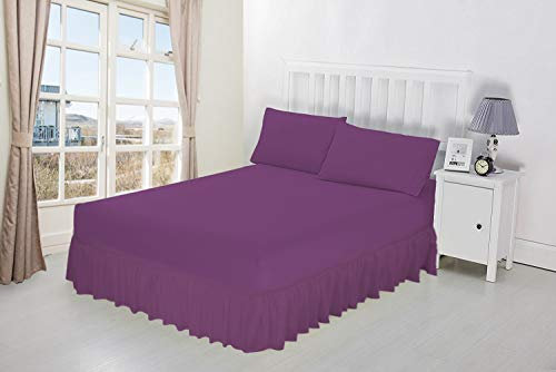 NIYS Luxury Bedding, Spannbetttuch, 100% ägyptische Baumwolle, mit Volant-Rüschen, in 14 Farben erhältlich, baumwolle, violett, Doppelbett