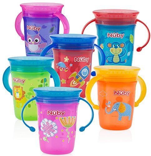 Nuby 1pk No Spill 2-Handle 360 Degree Printed Wonder Cup - Colors May Vary, 8 Ounces