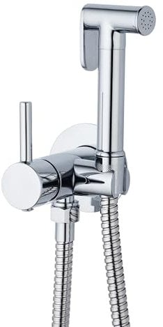 Kit Mezclador de Agua Fría y Caliente para Bidet - Monomando Empotrado con Ducheta Pulsante y Flexo Reforzado 1,20 m (Cromo)