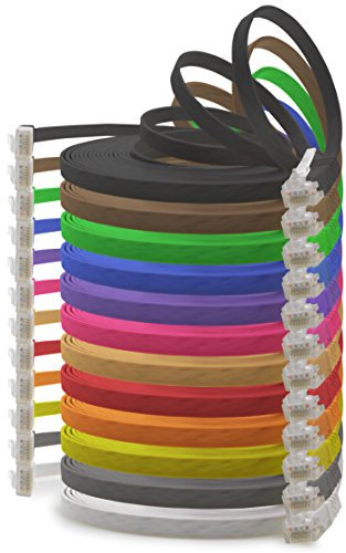 0,5 m – 12 colores – 12 unidades – Cable de red plano Cat6 Cat 6, cable de red plano Cat 6, cable de remiendo 1000 Mbit/s, Gigabit LAN (RJ45) plano Slim Micro