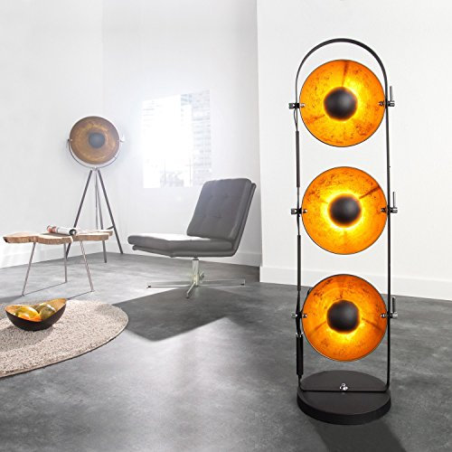 CAGÜ Design Retro Lounge 3er Stehlampe SPOT Schwarz-Gold 130cm dimmbar