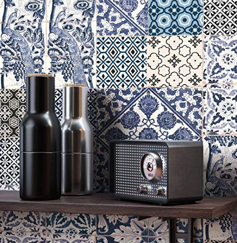 NEWROOM Tapete grafisch blau Fliesen Ornament Vintage Vliestapete creme Vlies Tapete Fliesenoptik Fliesenmuster Klassik inkl. Tapezier Ratgeber ǀ Grafik