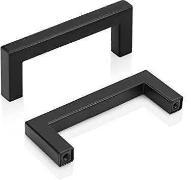 PinLin 5 Pack Kitchen Door Handles 76mm Hole Centre Flat Black Cabinet Handles Stainless Steel Square Cupboard T Bar Handle (Screws Included)