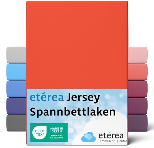 etérea Jersey Spannbettlaken 90x200cm - 100x200cm Terra bis 25 cm Höhe - 100% Baumwolle Spannbetttuch Oekotex - Bed Sheets Leintuch Bettbezug - Bettlaken 90x200 cm - 100x200 cm - Orange
