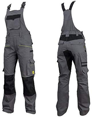 Urgent URG-S2 Latzhose Arbeitslatzhose Herren reflektierend Stretch Arbeitshose Schutz für Maler Stuckateur Monteur Gärtner Mechaniker Cargohose Taschen leichte Hose Damen Schutzkleidung; Grau; (54)