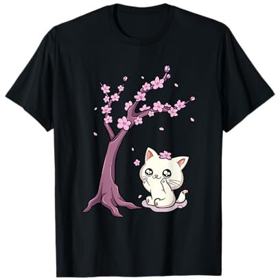 Chat Kawaii Fleur de Cerisier Japonais Anime Sakura Chaton T-Shirt